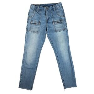 Levis Womens High Rise Straight Leg Cargo Utility Jeans Blue Raw Hem Outback